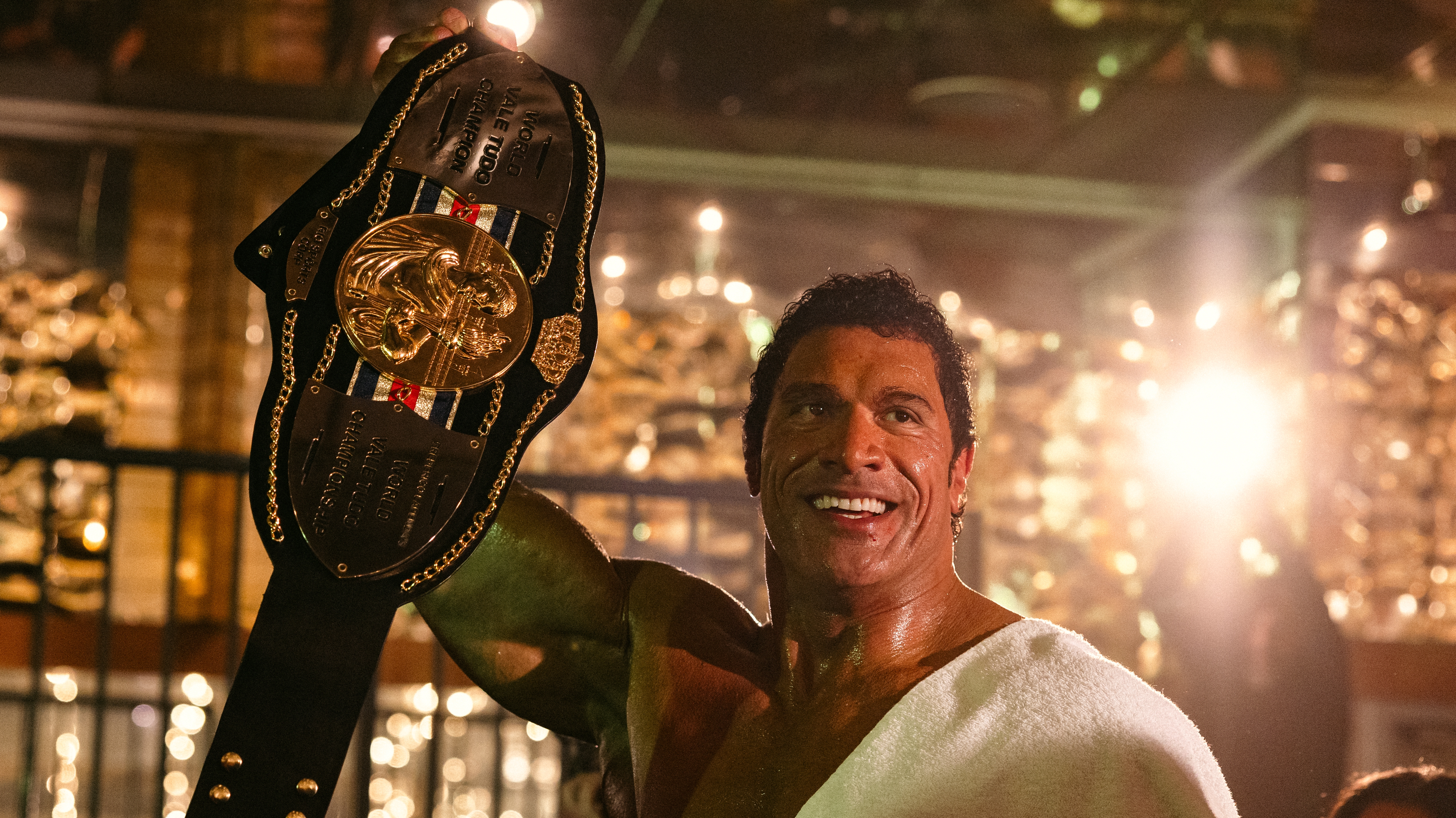 Dwayne Johnson plays MMA fighter Mark Kerr in <em>The Smashing Machine.</em>
